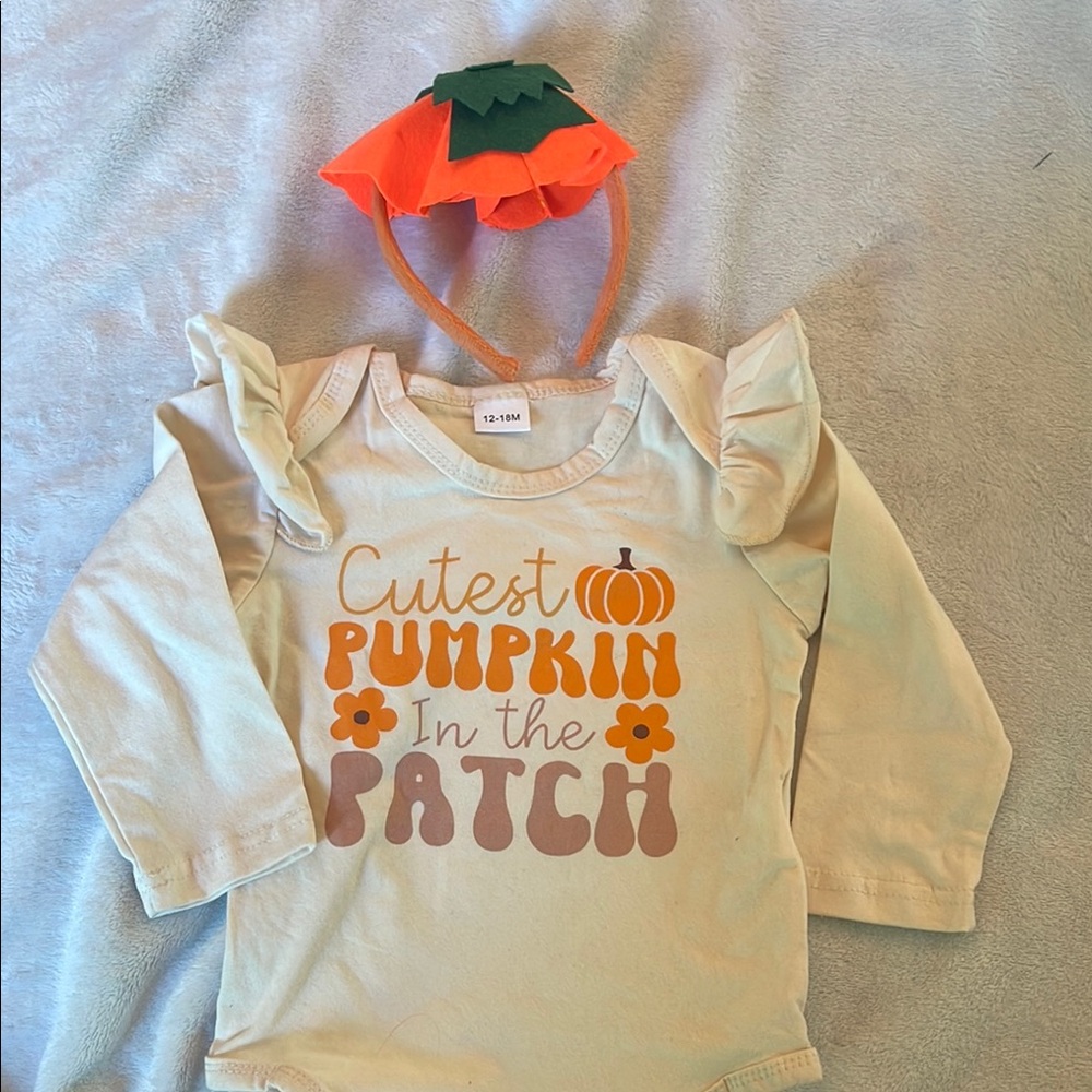 Two piece onesie and headband pumpkin Halloween Thanksgiving fall 12-18 months